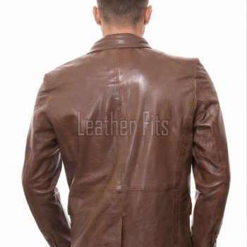 Men Brown Leather Blazer | Premium Sheepskin Tailored Sport Coat | Luxury Single Breasted Smart Casual Business Evening Outerwear