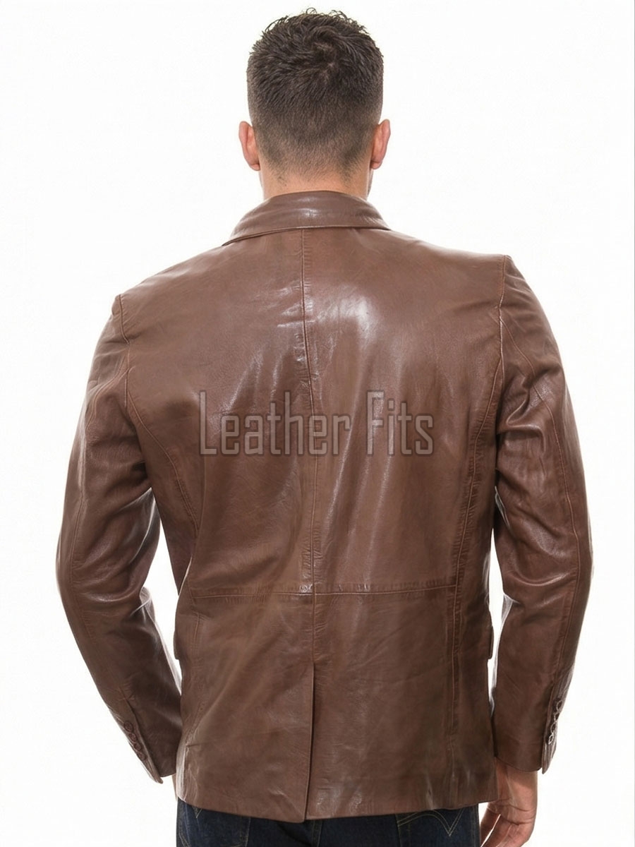 Men Brown Leather Blazer | Premium Sheepskin Tailored Sport Coat | Luxury Single Breasted Smart Casual Business Evening Outerwear