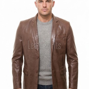 Men Brown Leather Blazer | Premium Sheepskin Tailored Sport Coat | Luxury Single Breasted Smart Casual Business Evening Outerwear