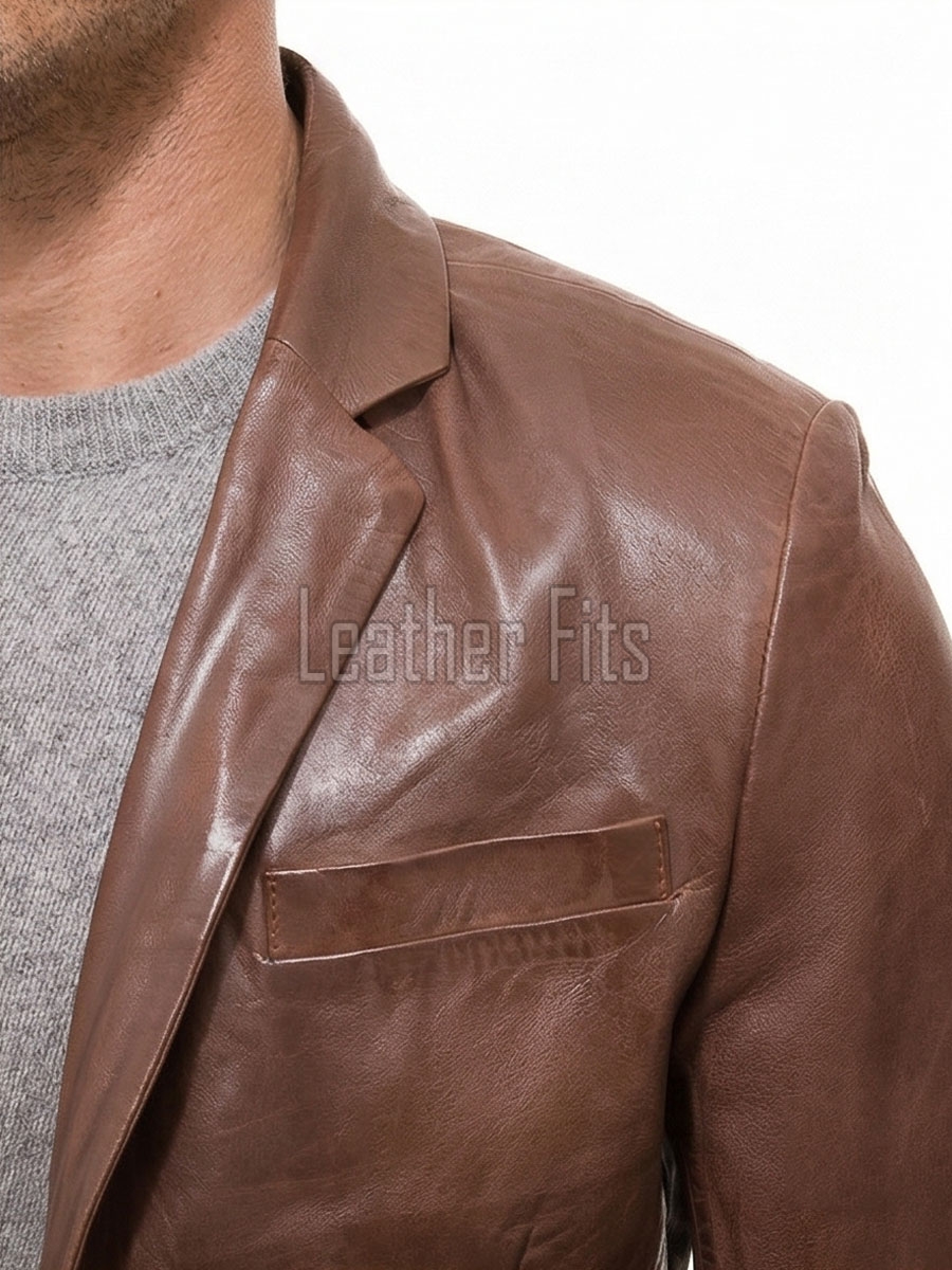 Men Brown Leather Blazer | Premium Sheepskin Tailored Sport Coat | Luxury Single Breasted Smart Casual Business Evening Outerwear
