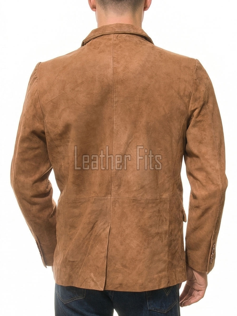 Men Tan Suede Leather Blazer | Premium Goatskin Tailored Sport Coat | Luxury Single Breasted Smart Casual Business Evening Outerwear