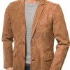 Men Tan Suede Leather Blazer | Premium Goatskin Tailored Sport Coat | Luxury Single Breasted Smart Casual Business Evening Outerwear