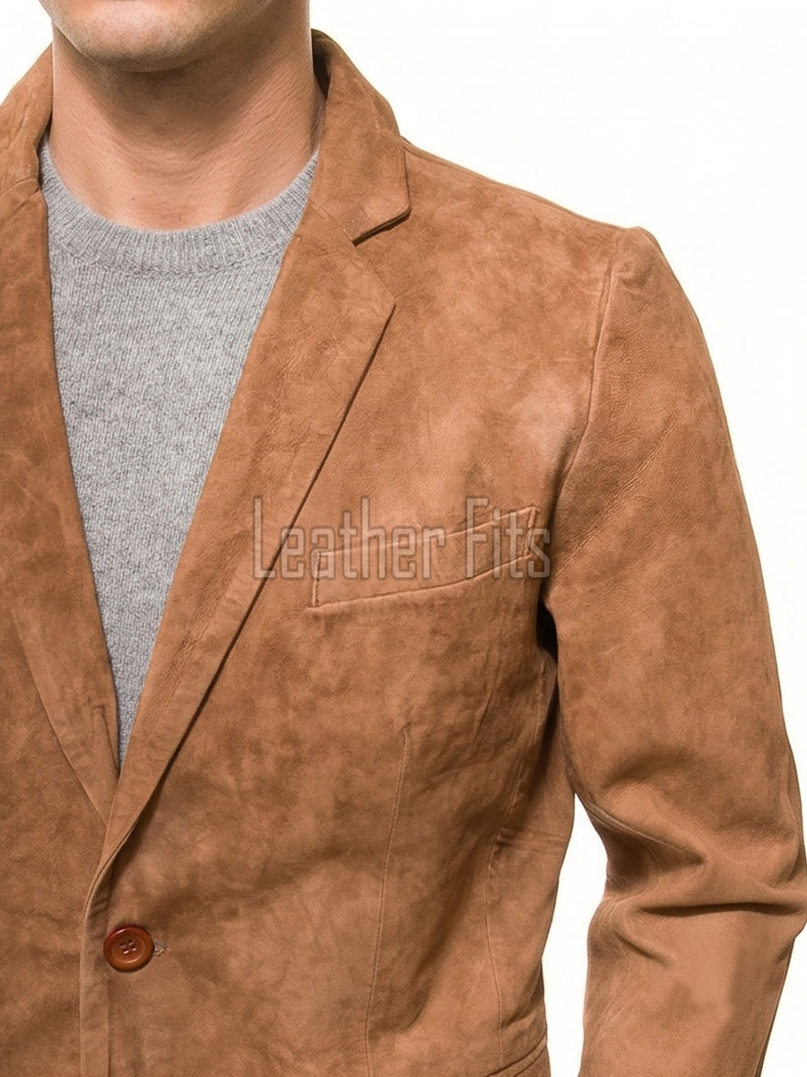 Men Tan Suede Leather Blazer | Premium Goatskin Tailored Sport Coat | Luxury Single Breasted Smart Casual Business Evening Outerwear