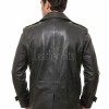 Men Black Leather Blazer Jacket | Premium Sheepskin Double Breasted Tailored Pea Coat | Luxury Business Casual Military Inspired Outerwear