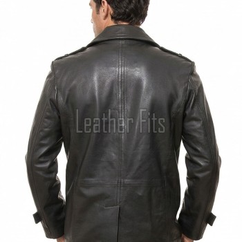 Men Black Leather Blazer Jacket | Premium Sheepskin Double Breasted Tailored Pea Coat | Luxury Business Casual Military Inspired Outerwear