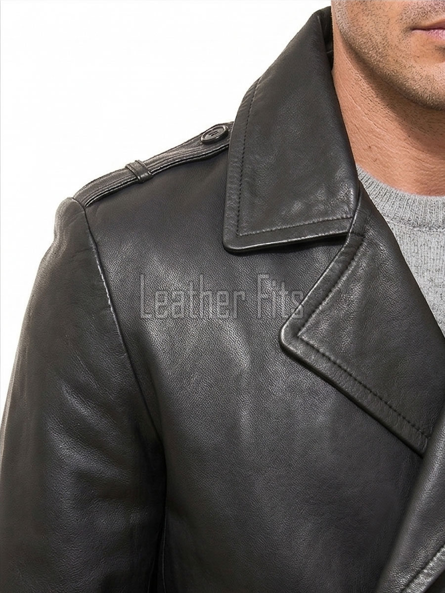 Men Black Leather Blazer Jacket | Premium Sheepskin Double Breasted Tailored Pea Coat | Luxury Business Casual Military Inspired Outerwear