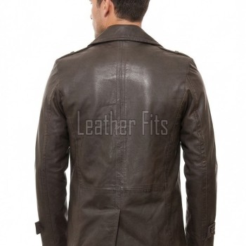 Men Dark Brown Leather Blazer Jacket | Premium Sheepskin Double Breasted Tailored Pea Coat | Luxury Business Casual Military Outerwear