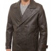 Men Dark Brown Leather Blazer Jacket | Premium Sheepskin Double Breasted Tailored Pea Coat | Luxury Business Casual Military Outerwear