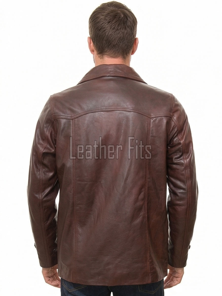 Men Oxblood Brown Leather Blazer Jacket | Premium Sheepskin Tailored Car Coat | Luxury Single Breasted Casual Business Outerwear