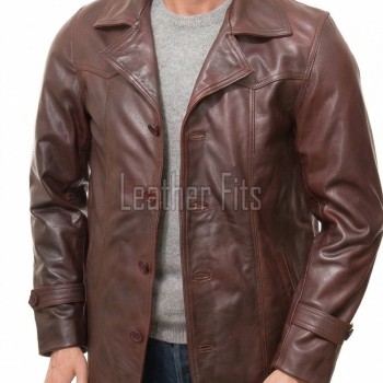 Men Oxblood Brown Leather Blazer Jacket | Premium Sheepskin Tailored Car Coat | Luxury Single Breasted Casual Business Outerwear