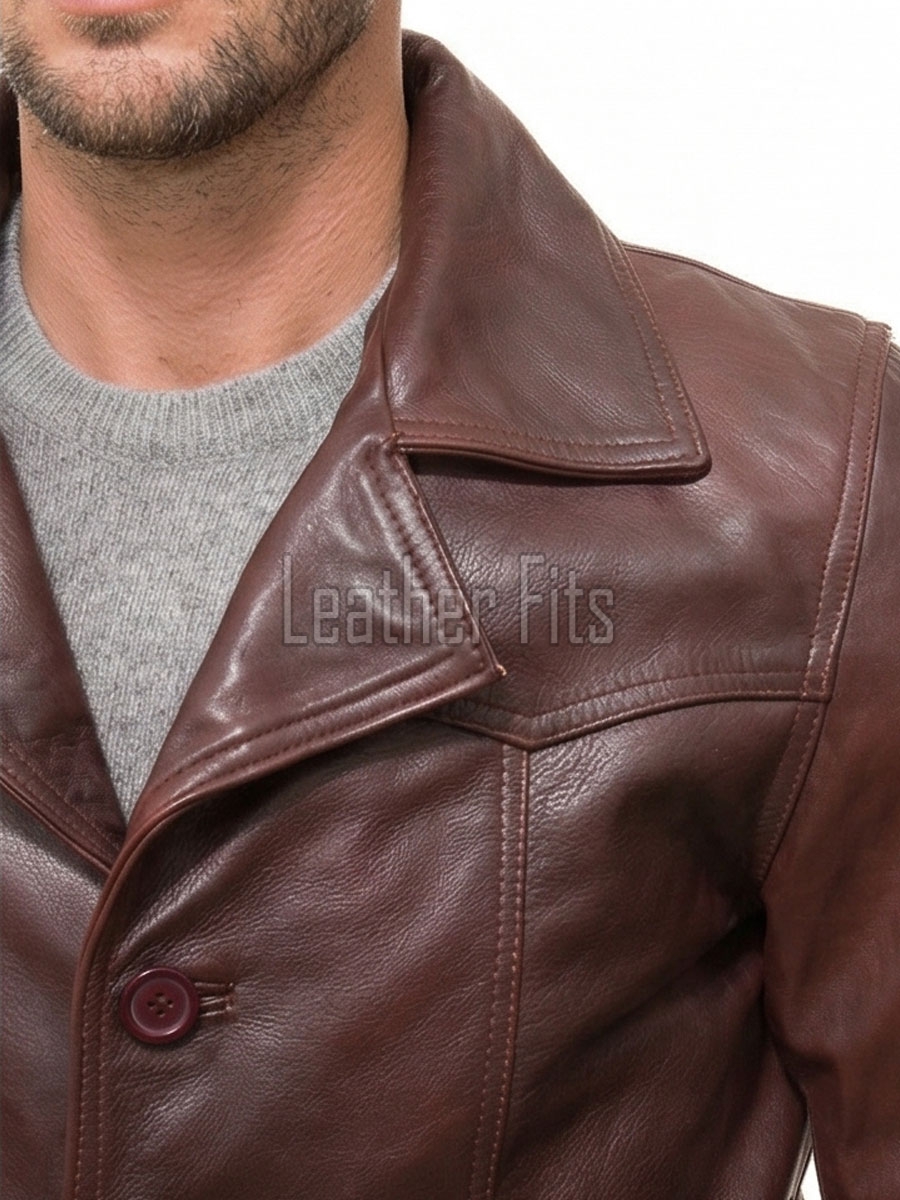 Men Oxblood Brown Leather Blazer Jacket | Premium Sheepskin Tailored Car Coat | Luxury Single Breasted Casual Business Outerwear