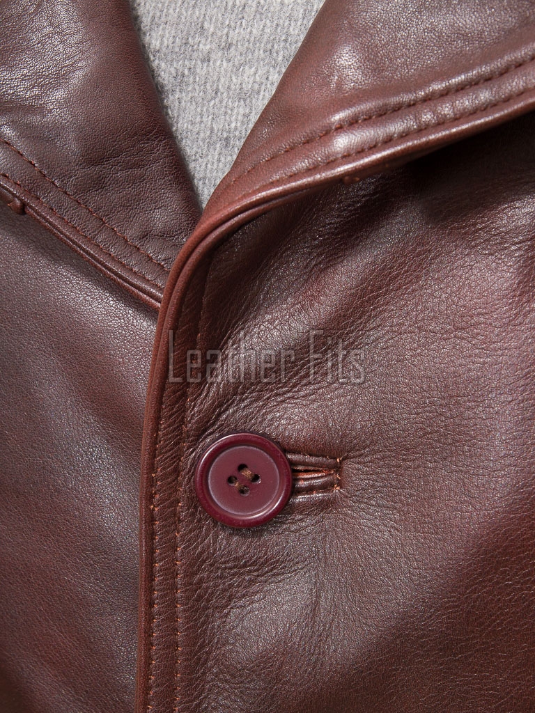Men Oxblood Brown Leather Blazer Jacket | Premium Sheepskin Tailored Car Coat | Luxury Single Breasted Casual Business Outerwear
