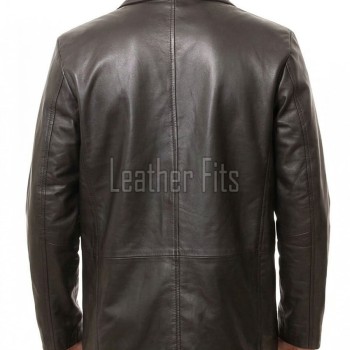 Men Dark Espresso Leather Blazer Jacket | Premium Lambskin Tailored Car Coat | Luxury Single Breasted Casual Business Outerwear