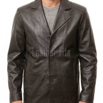 Men Dark Espresso Leather Blazer Jacket | Premium Lambskin Tailored Car Coat | Luxury Single Breasted Casual Business Outerwear