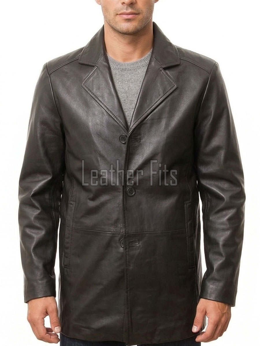 Men Dark Espresso Leather Blazer Jacket | Premium Lambskin Tailored Car Coat | Luxury Single Breasted Casual Business Outerwear