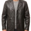 Men Dark Espresso Leather Blazer Jacket | Premium Lambskin Tailored Car Coat | Luxury Single Breasted Casual Business Outerwear