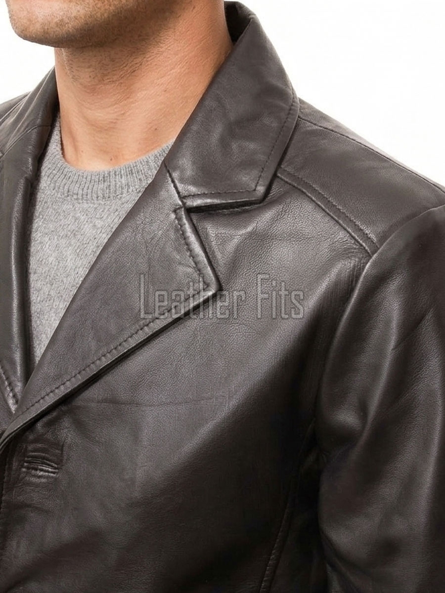 Men Dark Espresso Leather Blazer Jacket | Premium Lambskin Tailored Car Coat | Luxury Single Breasted Casual Business Outerwear