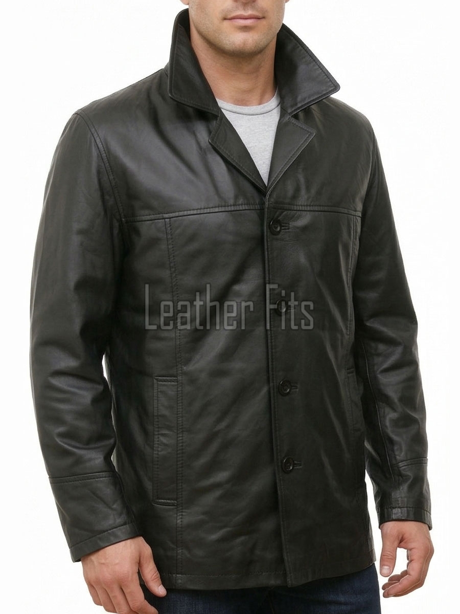 Men Black Leather Blazer Jacket | Premium Lambskin Tailored Car Coat | Luxury Single Breasted Casual Business Outerwear