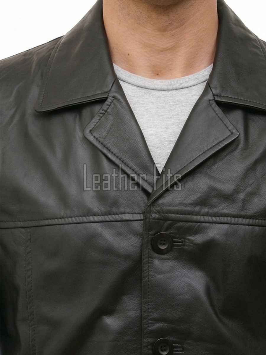 Men Black Leather Blazer Jacket | Premium Lambskin Tailored Car Coat | Luxury Single Breasted Casual Business Outerwear