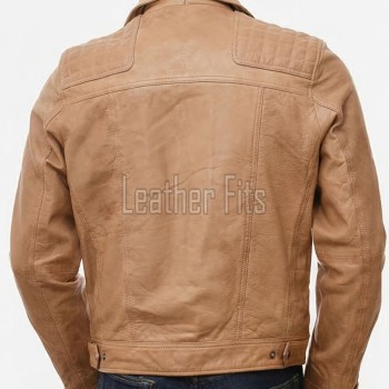 Men Tan Brown Genuine Leather  Jacket - Slim Fit Real Sheepskin Casual Winter Moto Outerwear for Men
