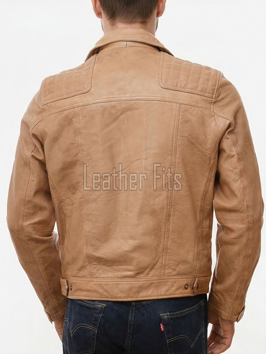 Men Tan Brown Genuine Leather  Jacket - Slim Fit Real Sheepskin Casual Winter Moto Outerwear for Men