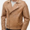 Men Tan Brown Genuine Leather  Jacket - Slim Fit Real Sheepskin Casual Winter Moto Outerwear for Men