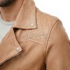 Men Tan Brown Genuine Leather  Jacket - Slim Fit Real Sheepskin Casual Winter Moto Outerwear for Men
