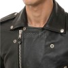 Men Black Premium Genuine Leather Biker Jacket - Classic Cross Zip Slim Fit Real Cowhide Motorcycle Belted Outerwear for Men