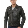 Men Black Premium Genuine Leather Biker Jacket - Classic Cross Zip Slim Fit Real Cowhide Motorcycle Belted Outerwear for Men