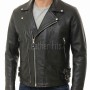Men Black Genuine Leather Biker Jacket - Slim Fit Real Sheepskin Cross Zip Motorcycle Coat with Double Side Buckles for Men
