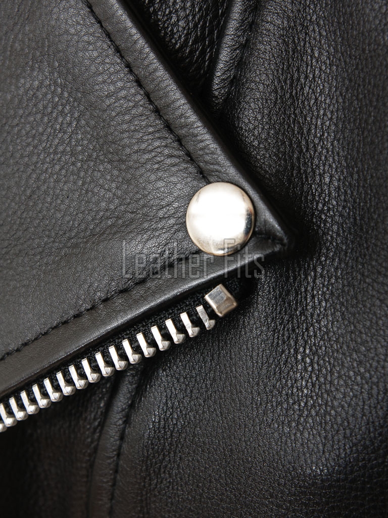 Men Black Genuine Leather Biker Jacket - Slim Fit Real Sheepskin Cross Zip Motorcycle Coat with Double Side Buckles for Men