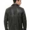 Men Black Premium Genuine Leather Jacket - Classic Shirt Collar Slim Fit Real Sheepskin Central Zip Casual Minimalist Outerwear for Men