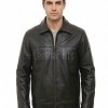 Men Black Premium Genuine Leather Jacket - Classic Shirt Collar Slim Fit Real Sheepskin Central Zip Casual Minimalist Outerwear for Men