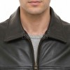 Men Black Premium Genuine Leather Jacket - Classic Shirt Collar Slim Fit Real Sheepskin Central Zip Casual Minimalist Outerwear for Men