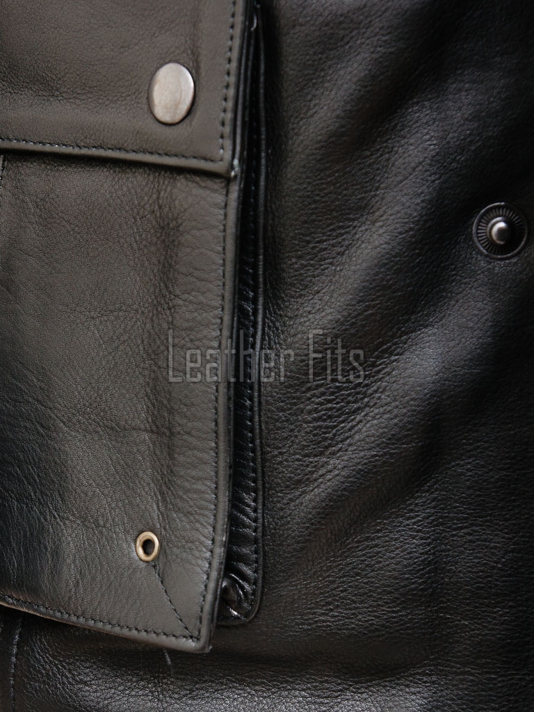 Men Black Premium Genuine Leather Cargo Jacket - Military Stand Collar Slim Fit Real Sheepskin Multi Pocket Casual Outerwear for Men