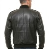 Men Black Premium Genuine Leather Bomber Jacket - Rib Knit Trim Slim Fit Real Sheepskin Central Zip Multi Pocket Casual Outerwear for Men