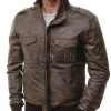 Men Tan Brown Premium Genuine Leather Jacket - Quilted Shoulder Slim Fit Real Sheepskin Asymmetrical Cross Zip Moto Outerwear for Men