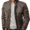 Men Tan Brown Premium Genuine Leather Jacket - Quilted Shoulder Slim Fit Real Sheepskin Asymmetrical Cross Zip Moto Outerwear for Men