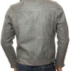Men Grey Premium Genuine Leather Biker Jacket - Quilted Shoulder Slim Fit Real Sheepskin Asymmetrical Cross Zip Moto Outerwear for Men