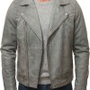 Men Grey Premium Genuine Leather Biker Jacket - Quilted Shoulder Slim Fit Real Sheepskin Asymmetrical Cross Zip Moto Outerwear for Men