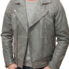Men Grey Premium Genuine Leather Biker Jacket - Quilted Shoulder Slim Fit Real Sheepskin Asymmetrical Cross Zip Moto Outerwear for Men