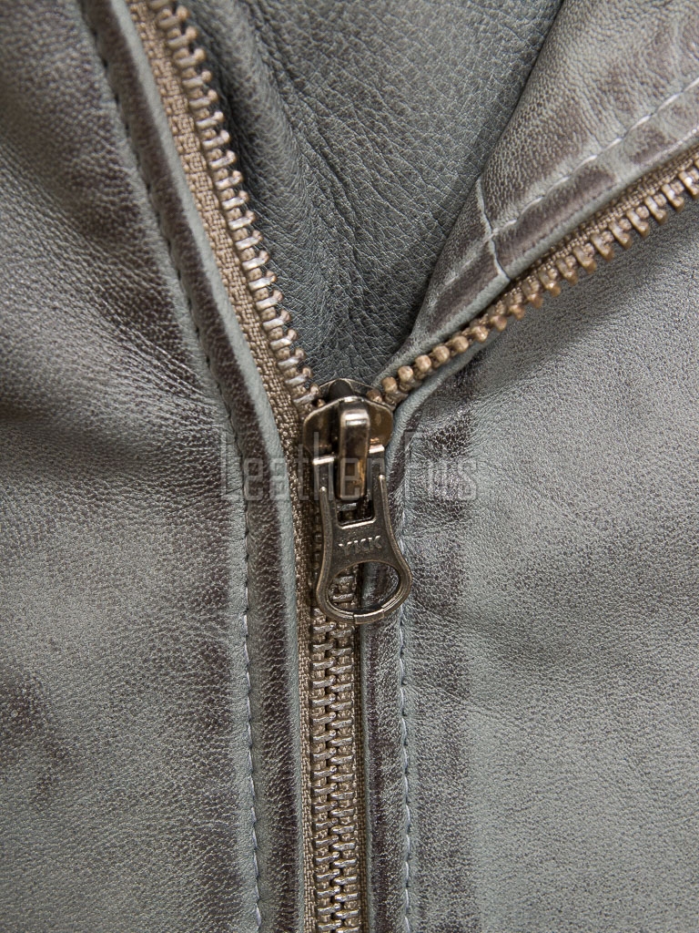 Men Grey Premium Genuine Leather Biker Jacket - Quilted Shoulder Slim Fit Real Sheepskin Asymmetrical Cross Zip Moto Outerwear for Men