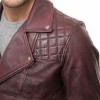 Men Maroon Premium Genuine Leather Biker Jacket - Quilted Shoulder Slim Fit Real Sheepskin Asymmetrical Cross Zip Moto Outerwear for Men