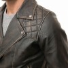 Men Vintage Brown Premium Genuine Leather Biker Jacket - Quilted Shoulder Slim Fit Real Sheepskin Asymmetrical Cross Zip Moto Outerwear Men