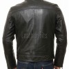 Men Black Premium Genuine Leather Racer Jacket - Mandarin Snap Collar Slim Fit Real Sheepskin Center Zip Sleek Moto Outerwear for Men