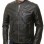 Men Black Premium Genuine Leather Racer Jacket - Mandarin Snap Collar Slim Fit Real Sheepskin Center Zip Sleek Moto Outerwear for Men