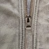 Men Grey Premium Genuine Leather Racer Jacket - Mandarin Snap Collar Slim Fit Real Sheepskin Washed Distressed Moto Outerwear for Men