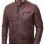 Men Maroon Premium Genuine Leather Racer Jacket - Mandarin Snap Collar Slim Fit Real Sheepskin Burgundy Distressed Moto Outerwear Men
