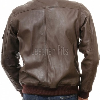 Men Brown Premium Genuine Leather Bomber Jacket - Rib Knit Trim Slim Fit Real Sheepskin MA1 Flight Moto Tactical Outerwear Men