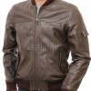 Men Brown Premium Genuine Leather Bomber Jacket - Rib Knit Trim Slim Fit Real Sheepskin MA1 Flight Moto Tactical Outerwear Men